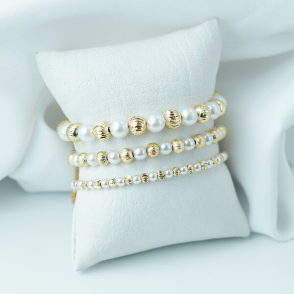 SET PULSERA PERLAS BALIN DIAMANTADO X3