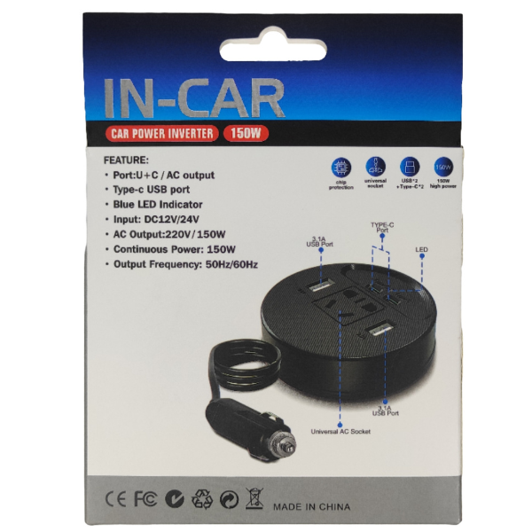 Inversor 150W Carro 110V USB + Tipo C